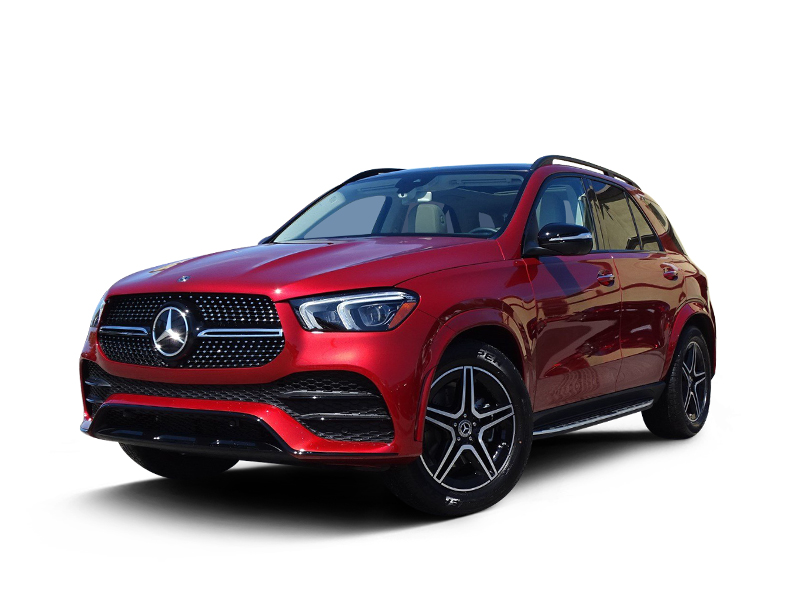 Red mercedes SUV against a white background.